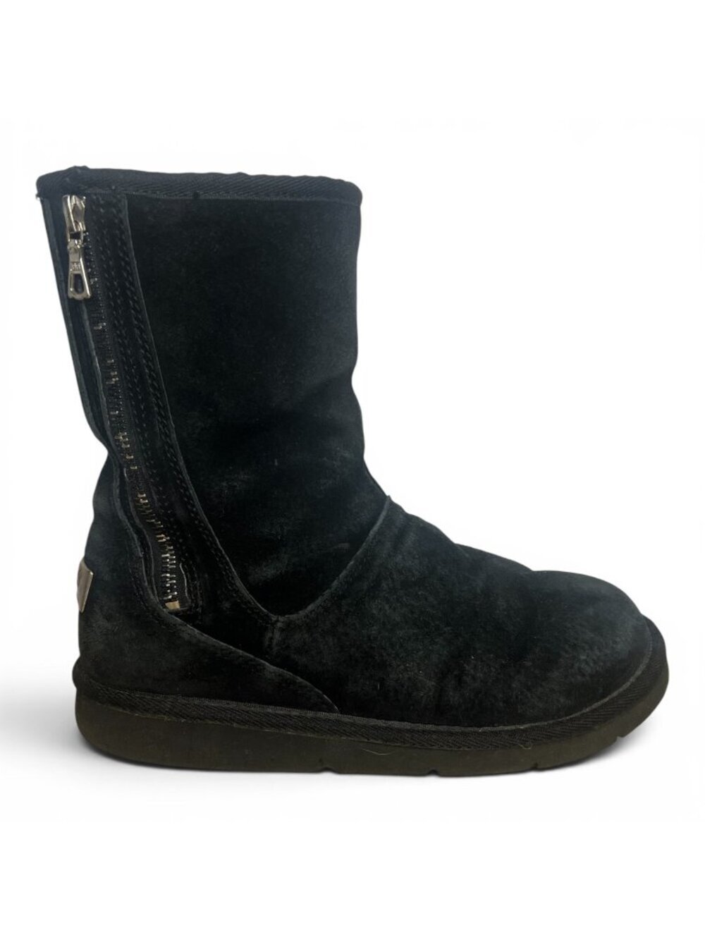 UGG Australia Mayfaire Black Suede Mid-Calf Boots Side Zippers Womens Size 6